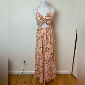 Floral Twist Front Backless Halter Maxi Dress Size small